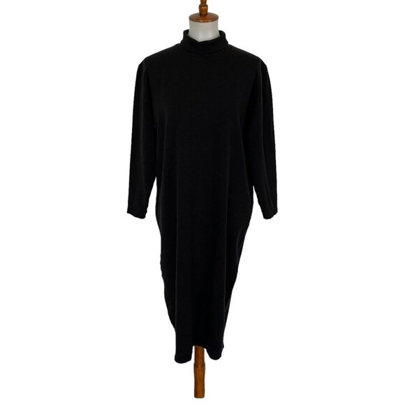 CW Clifford & Wills Black Long Sleeve Mock Neck Knit Midi Sweater Dress Medium - Picture 1 of 4